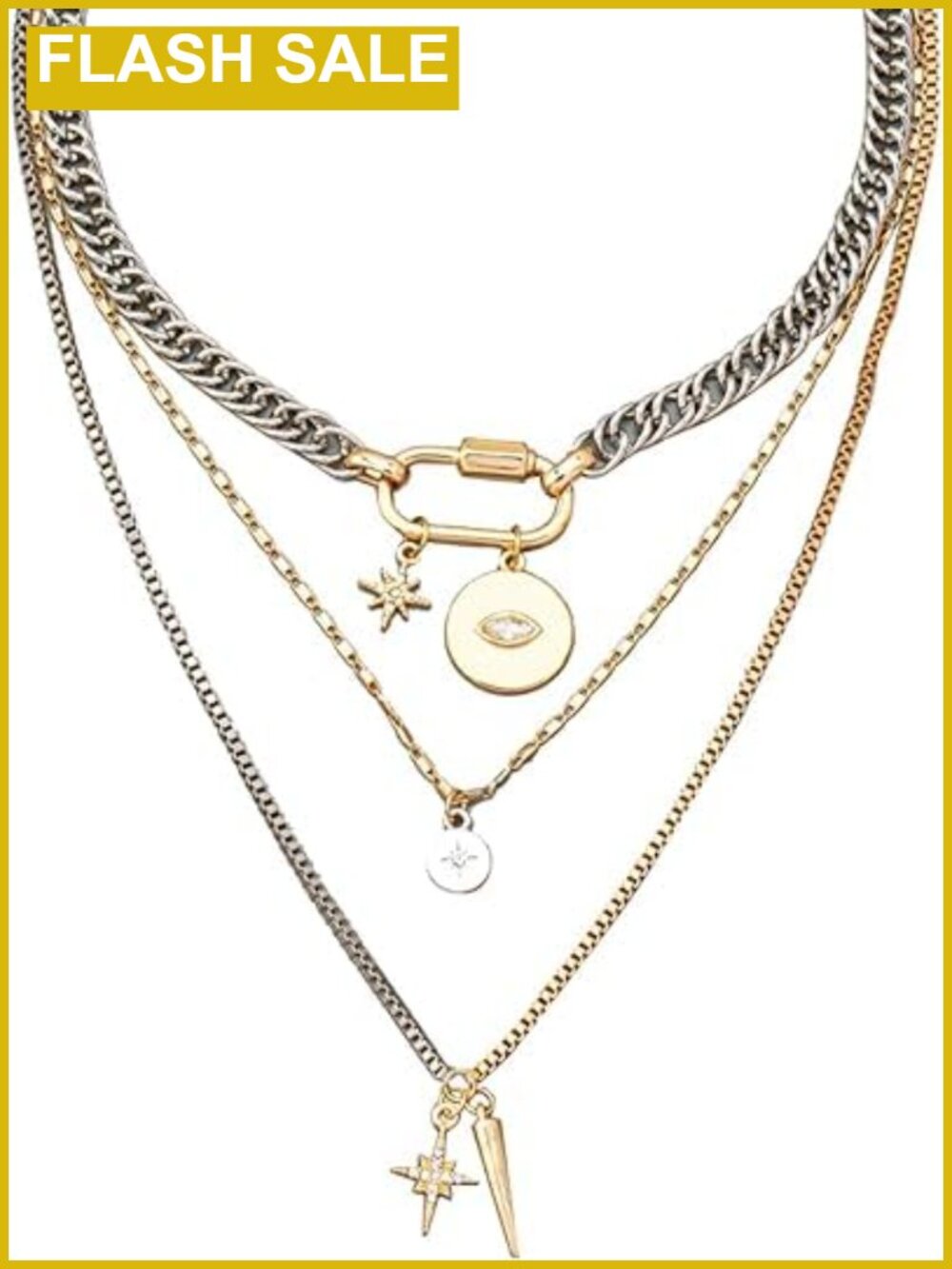 QCWN Gold Layered Stacked Necklaces for Women 3PS Chunky Statement Necklace